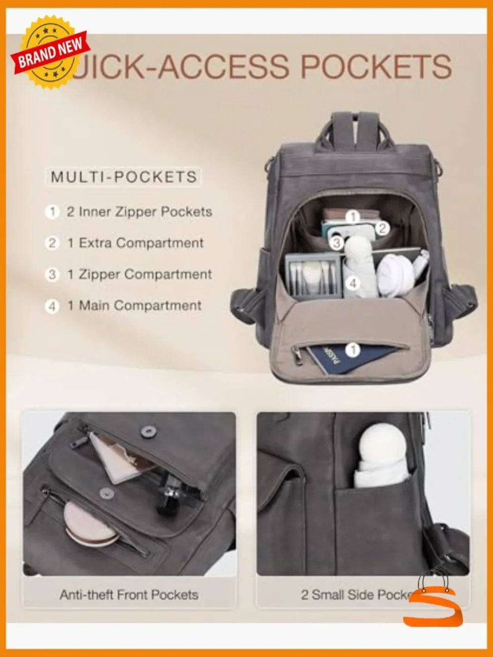 Fashion Anti-Theft PU Leather Travel Backpack Purse for Women Large Satchel